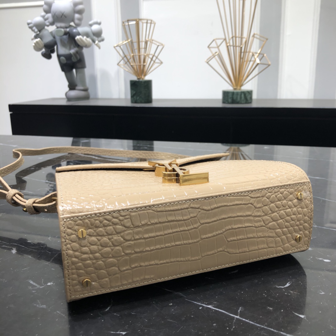 Saint Laurent Cassandera Mini Crocodile Embossed Bright Calfskin Handbag Shoulder Bag Apricot 623930